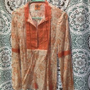 Tory Burch Peach floral Top Sz6